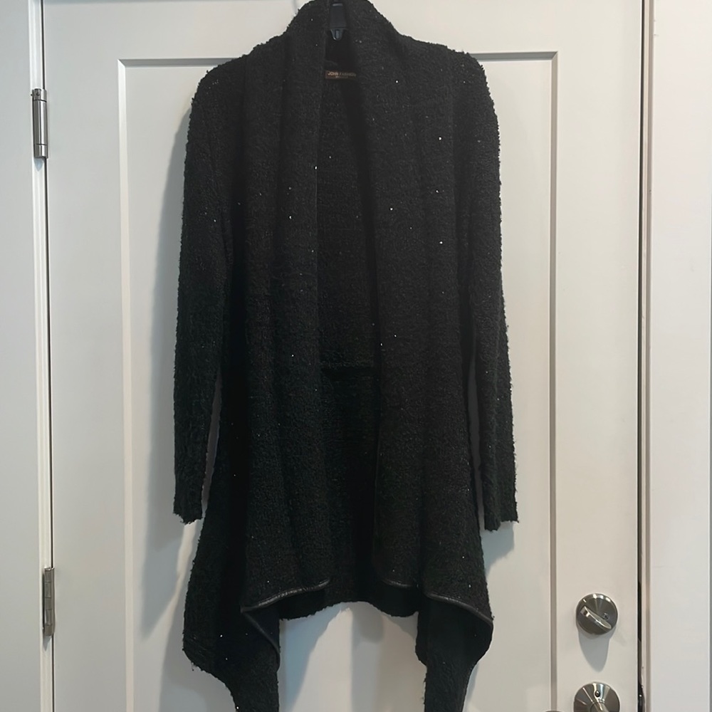 Black and sequenced long dressy open sweater size medium